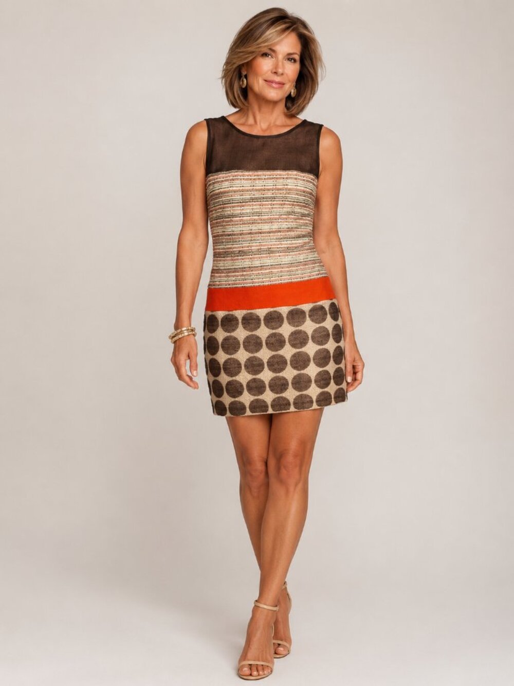 Milly Mixed Media Zip Back Mini Dress Sleeveless Polka Dot Sheath Dress Size 0